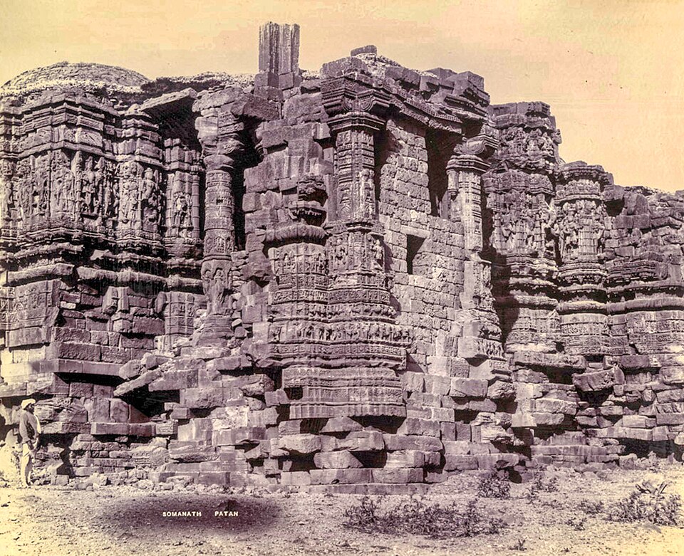 An archival exterior photograph of the Somnath temple ruins, 1895; not the present reconstructed temple
