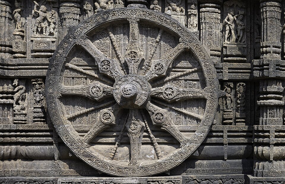 Wheel engraved in the 13th century built Konark Sun Temple in Orissa, India