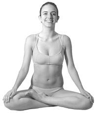 A demonstration of Siddhasana; a seated posture does not make prana visible or provide individual practice instructions