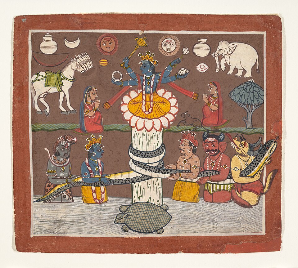 The Churning of the Ocean of Milk, a Mandi painting in the Metropolitan Museum of Art