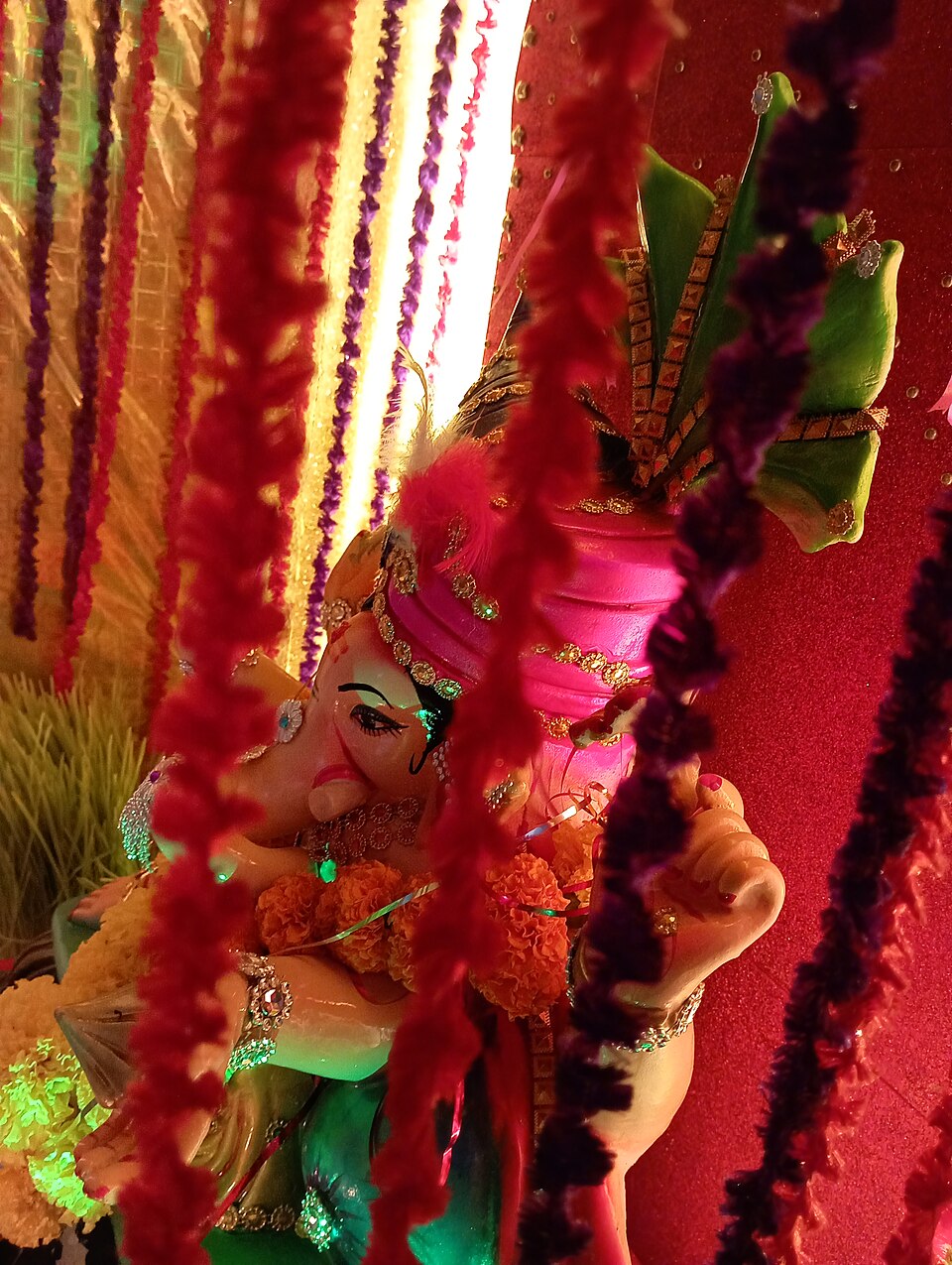 A decorated Ganesha image during Ganesh Chaturthi worship