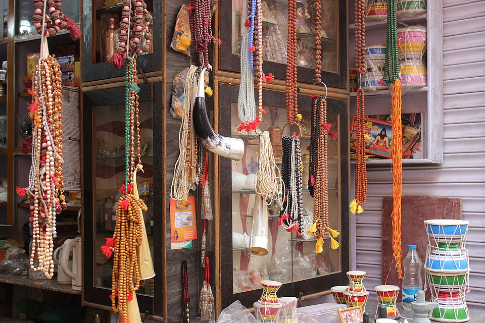 Prayer beads displayed for sale in Varanasi