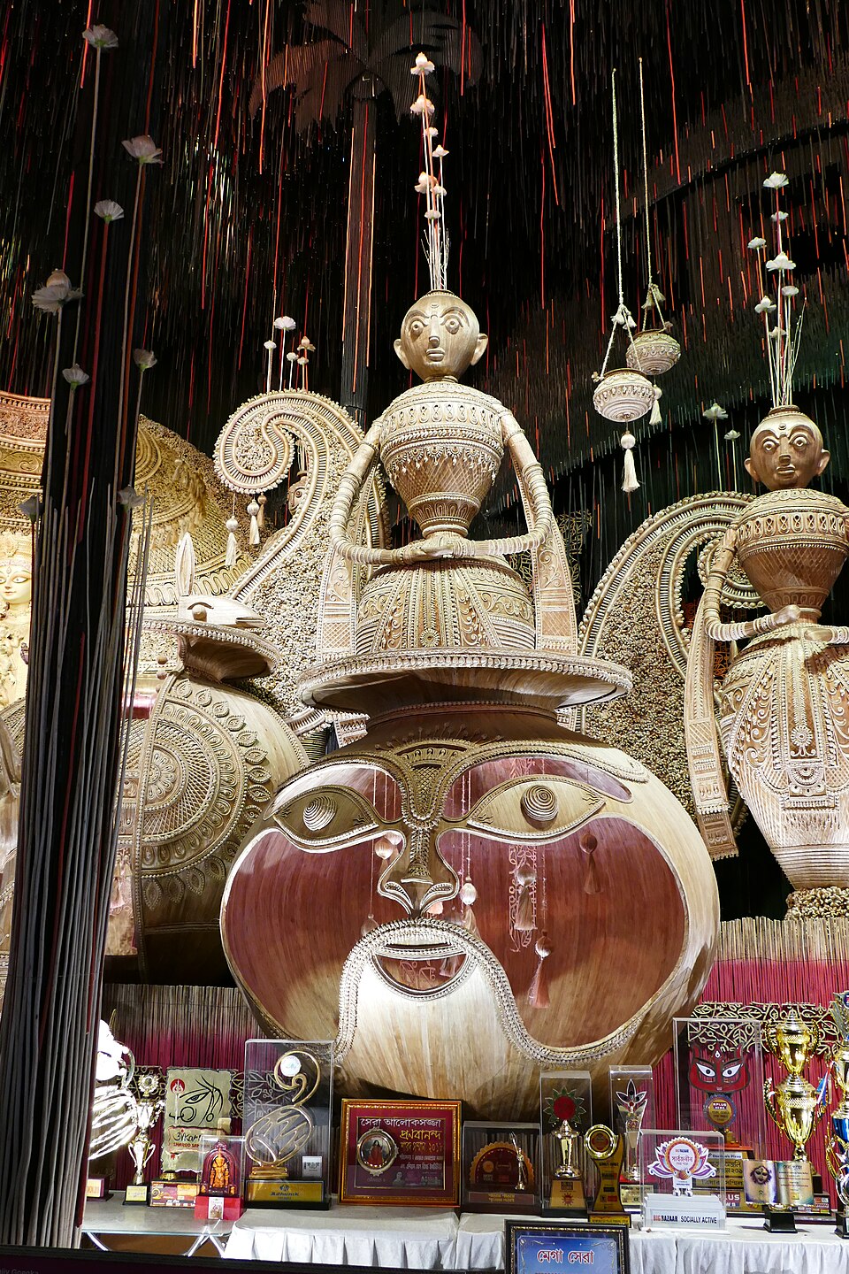 Interior of a Kolkata Durga Puja pandal in 2018; an archival view of a temporary installation