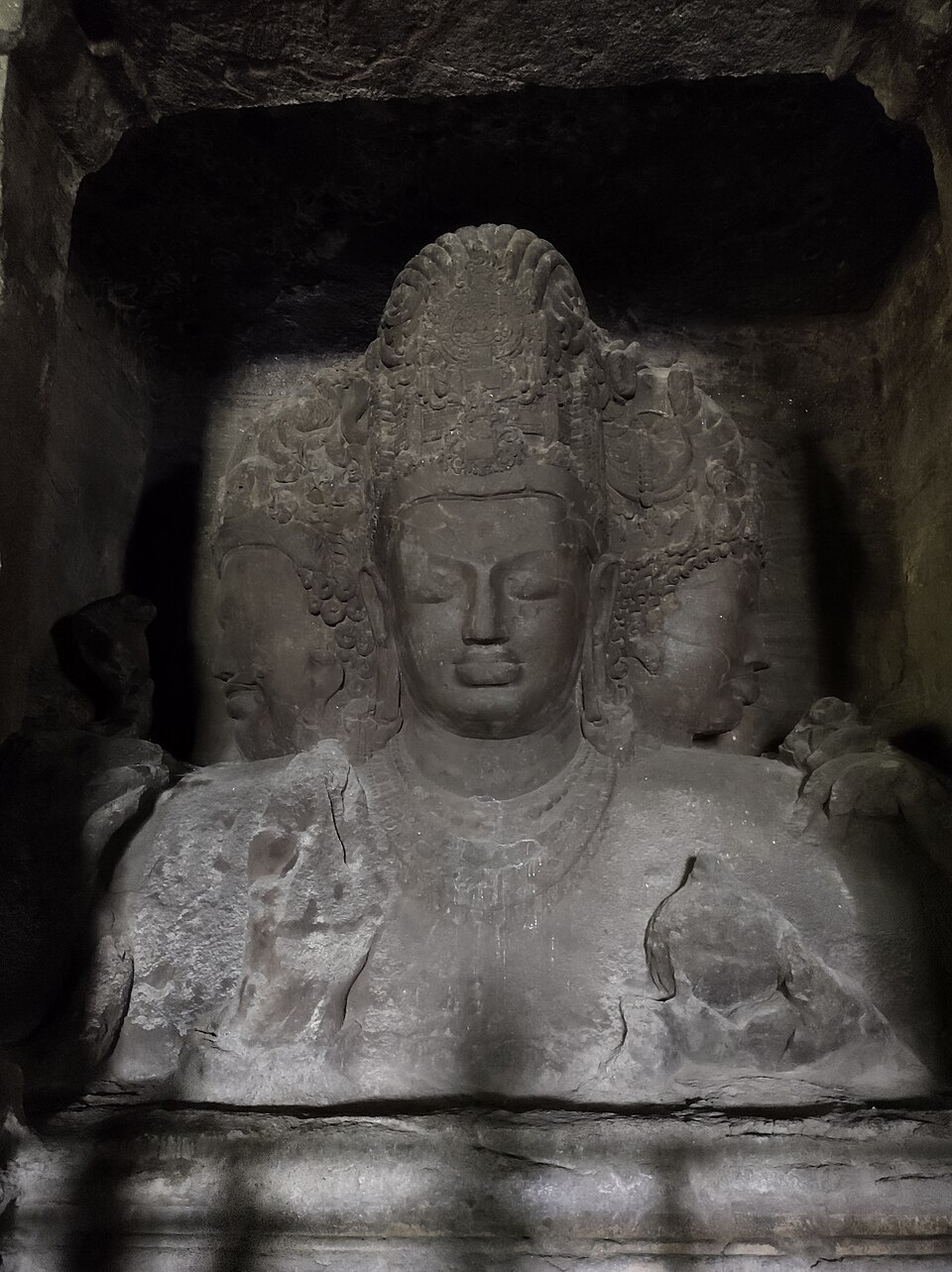The three-faced Maheshmurti sculpture in Cave 1 at Elephanta