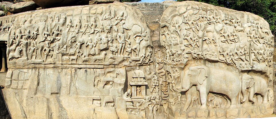 The large rock relief commonly known as the Descent of the Ganges at Mahabalipuram