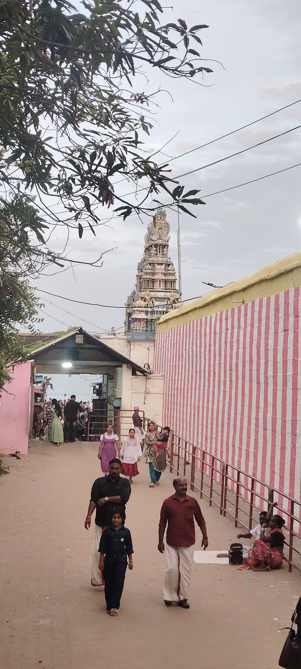 Approach to Bhagavathy Amman Temple in Kanyakumari, photographed in August 2026