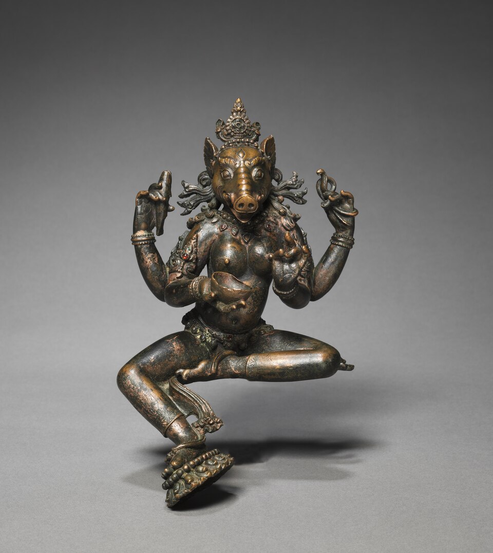 Devotional art: a 14th-century Nepalese sculpture of Varahi, Cleveland Museum of Art, accession 1978.70. It illustrates the named Goddess, not the Panchasagar shrine.