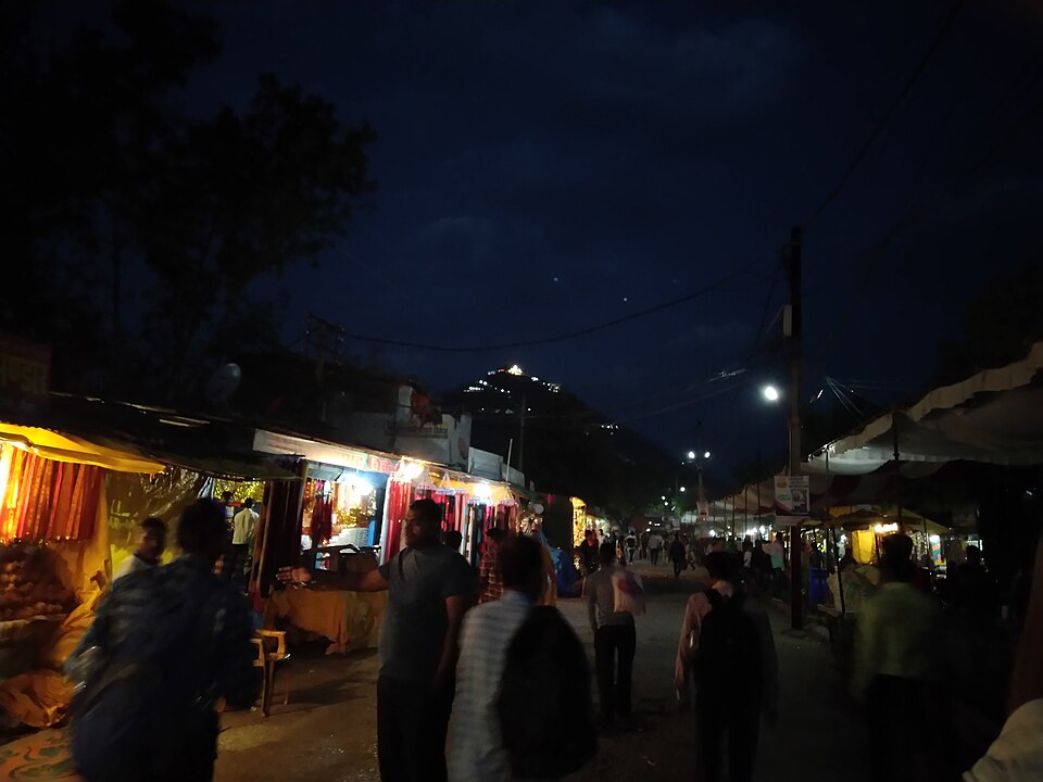 Night view towards Sharda temple from the local market