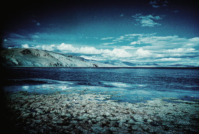 Lake Manasarovar: a landscape associated with the received tradition, not a photograph of a temple sanctum