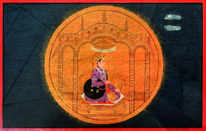 Dhruva shown in a celestial composition from a Bhagavata Purana painting series
