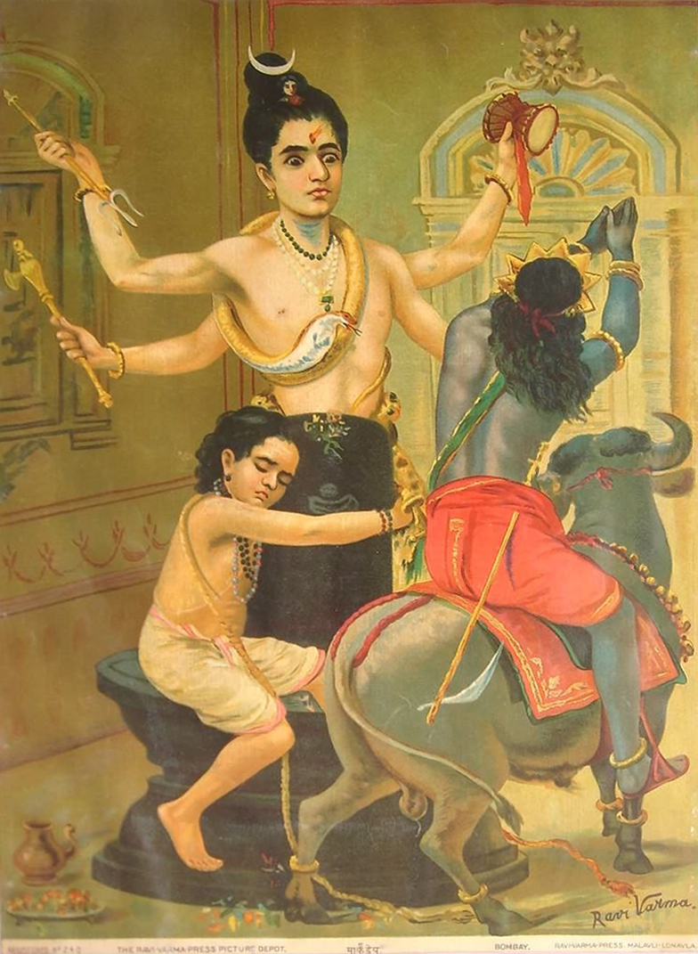 Shiva protecting Markandeya, in a Ravi Varma Press image