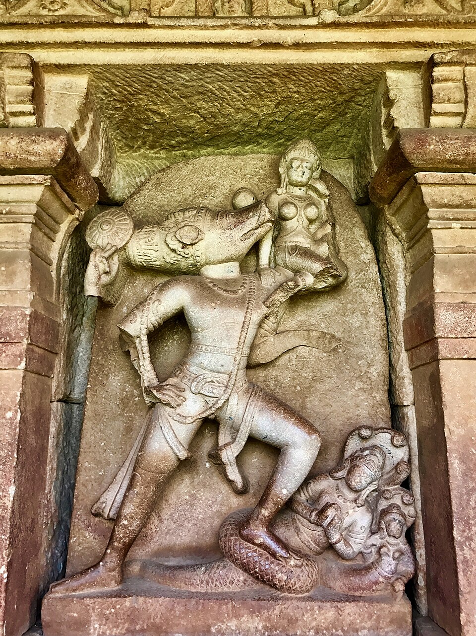 Varaha and Bhudevi in a relief at the Durga Temple, Aihole