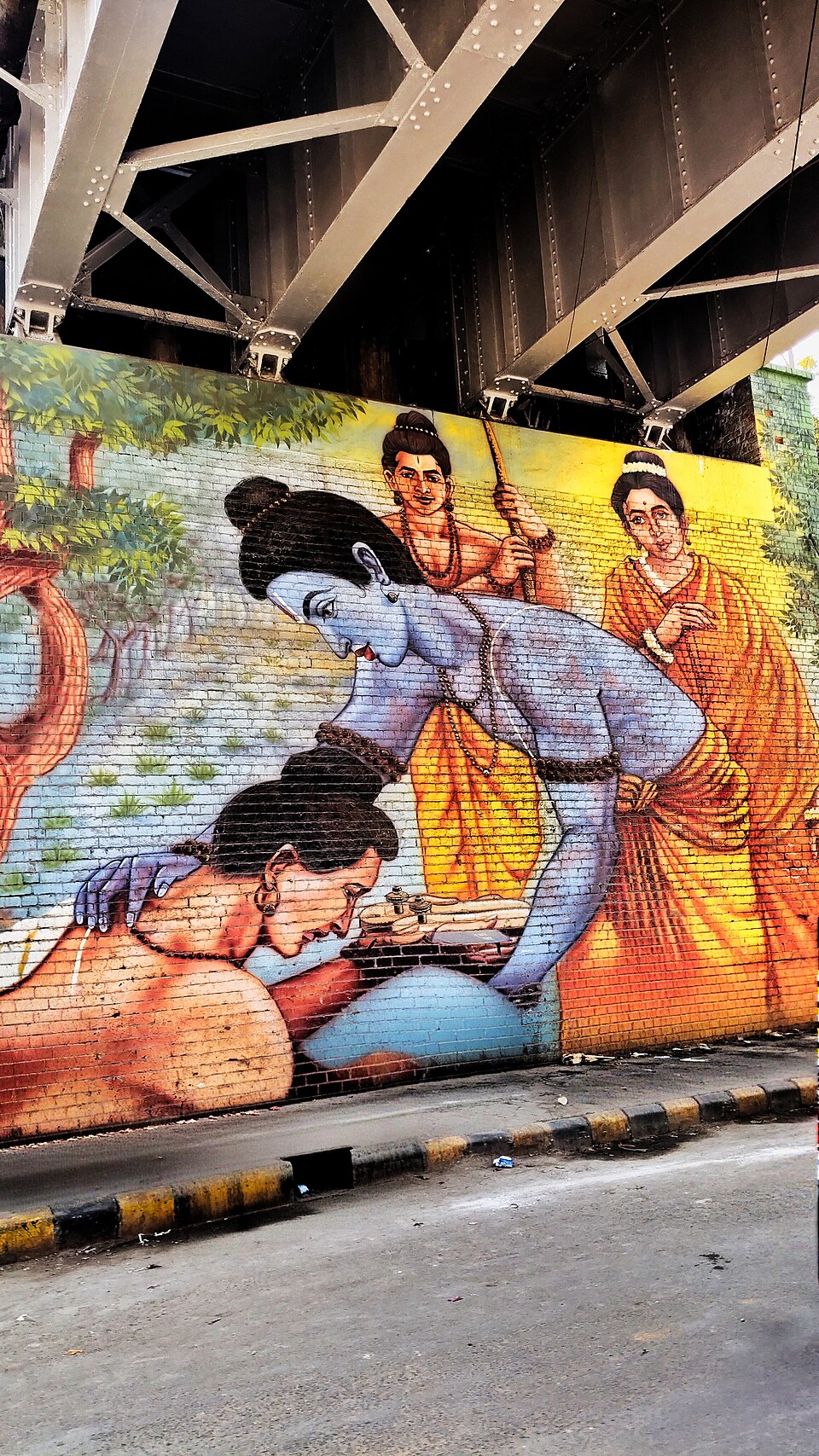 Street Painting Depicting Bharata Receiving Rama's Padukas